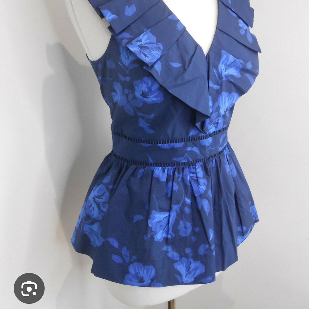 Kate Spade Hibiscus Floral Blue Sleeveless Top